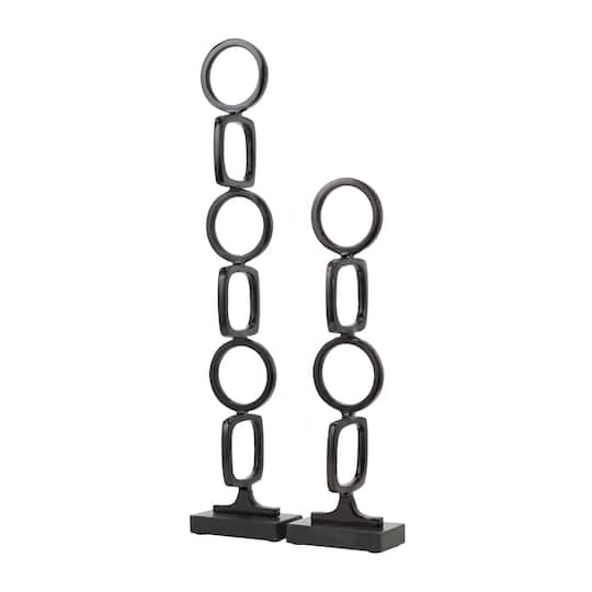 Aluminum Abstract Stacked Geometric Rings Sculpture with Marble Base Set